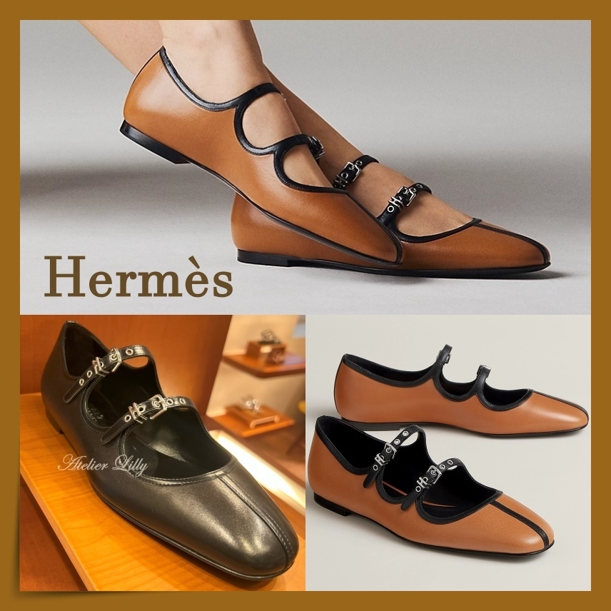 【HERMES】キッドレザー/Hバックル ☆ Ballerine Lilia パンプス