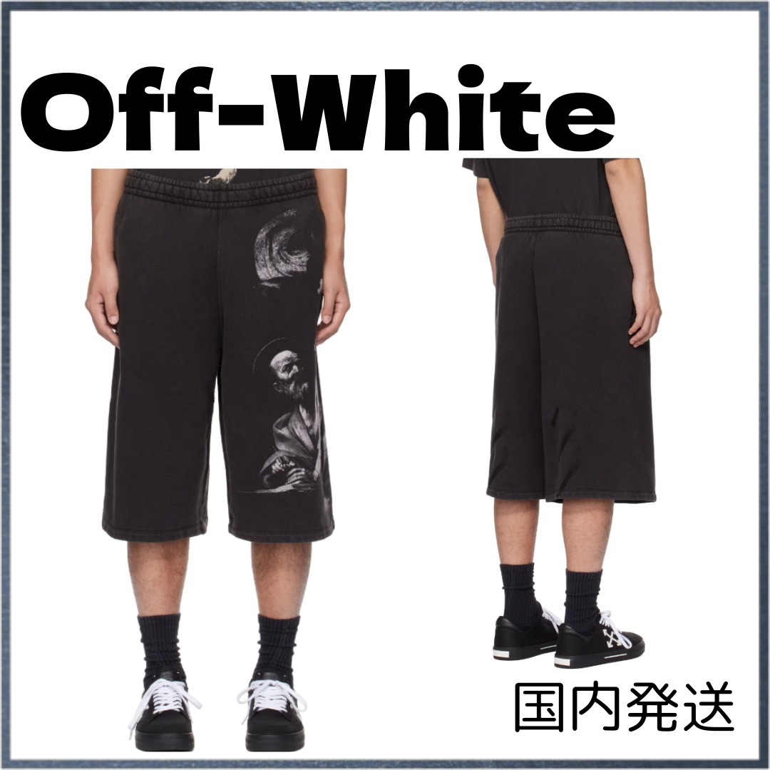 【off-white】 メンズ スウェットショートパンツ ロゴ 国内発送