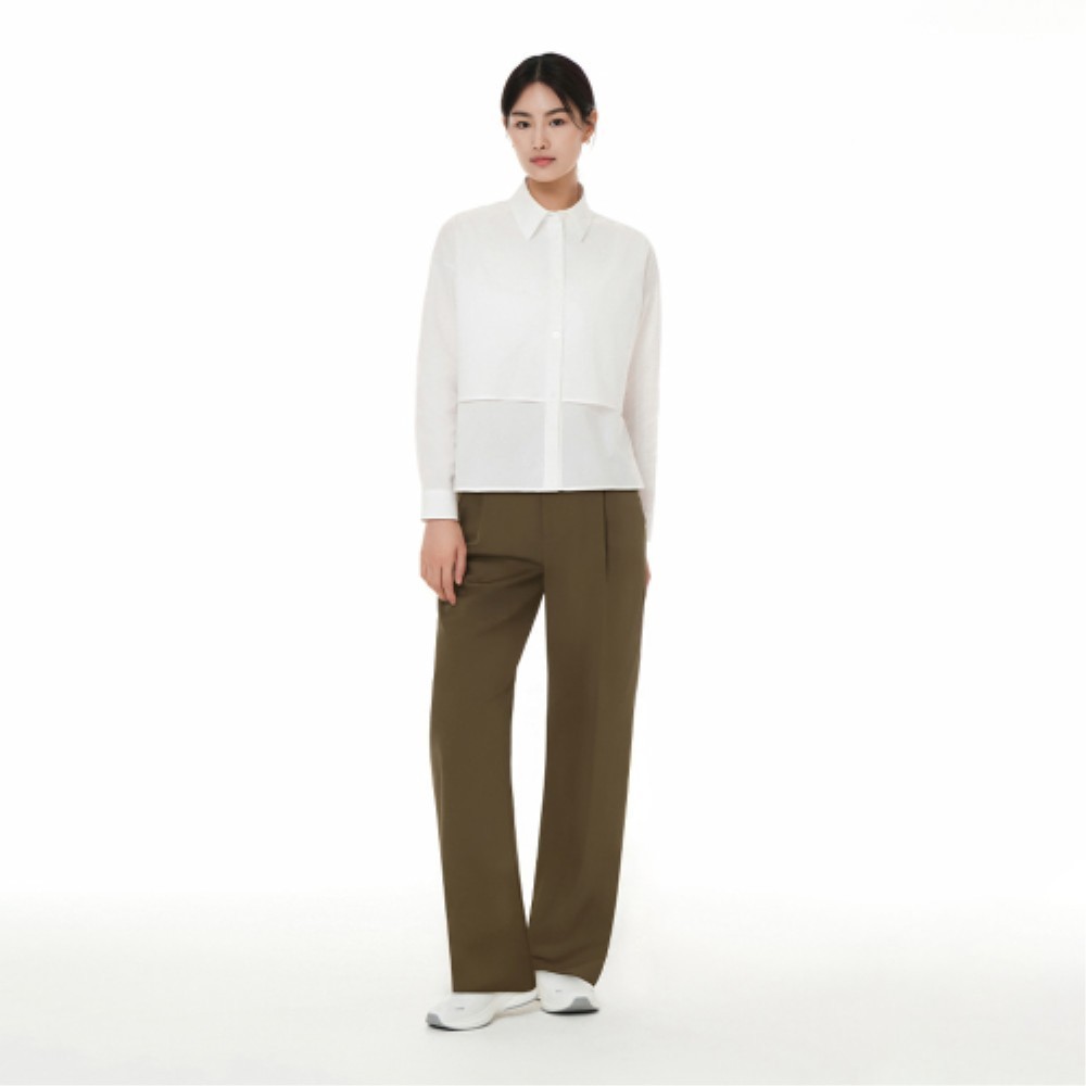 ★andar★ Cotton blend half banding one-tuck wide slacks