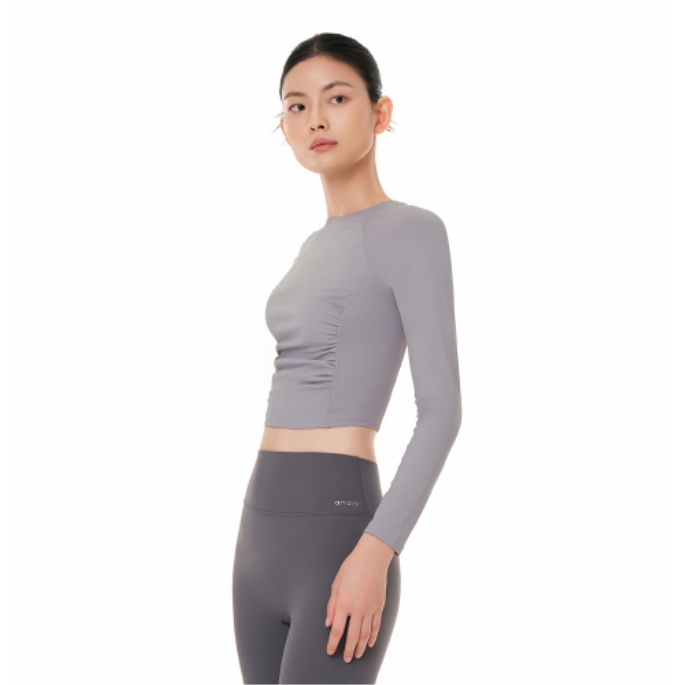 ★andar★ Airtouch shirring long sleeve crop tee