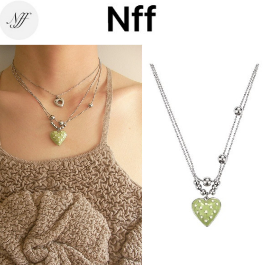[韓国人気ジュエリー] nff dot heart necklace-olive