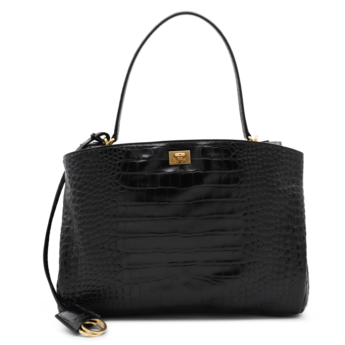 ハンドバッグ BALENCIAGA BLACK LEATHER RODEO M TOP HANDLE BAG