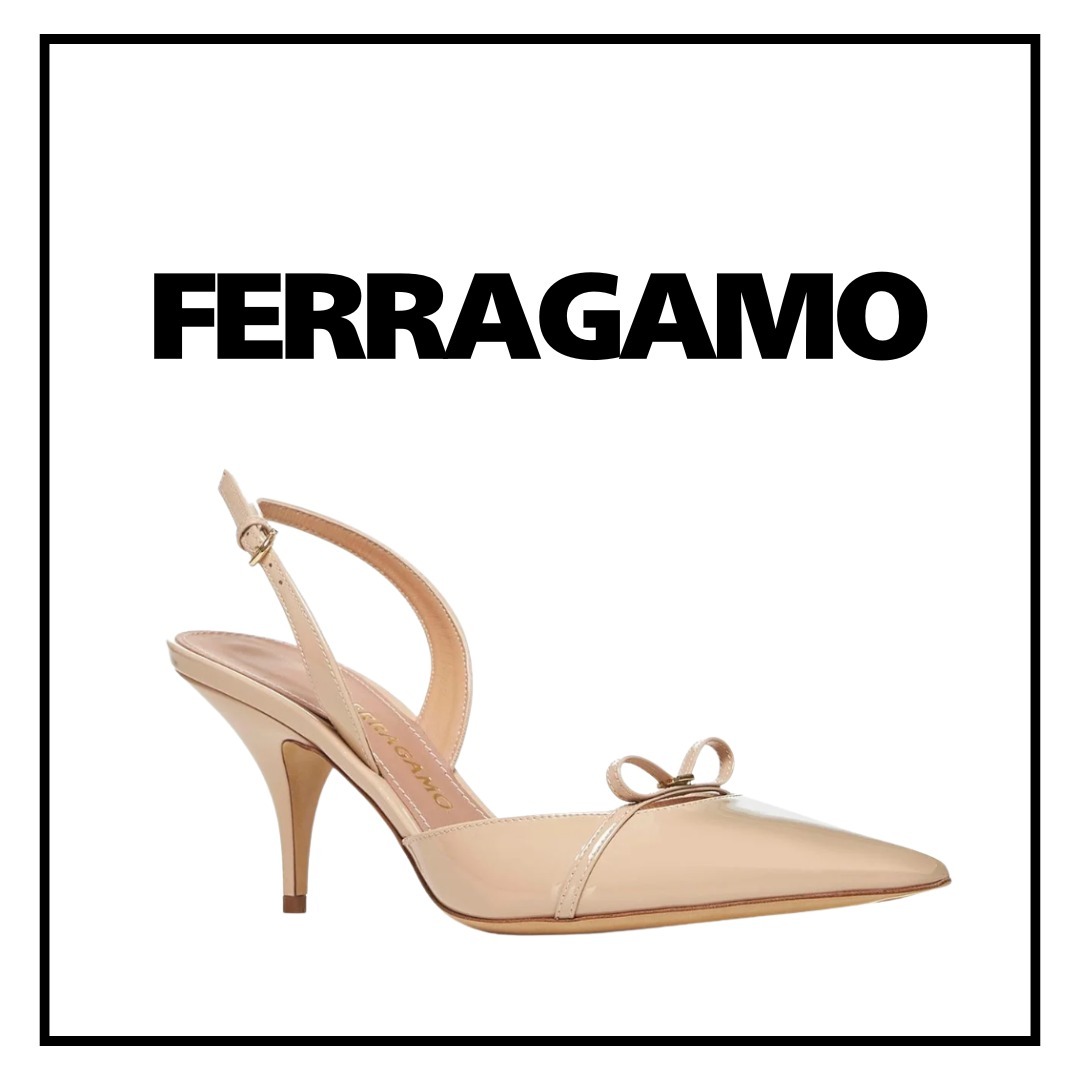 【FERRAGAMO】ミニ ボウ スリングバック パンプス