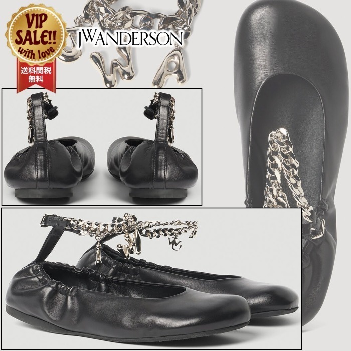【JW ANDERSON】 チャームバレリーナシューズ ブラック レザー