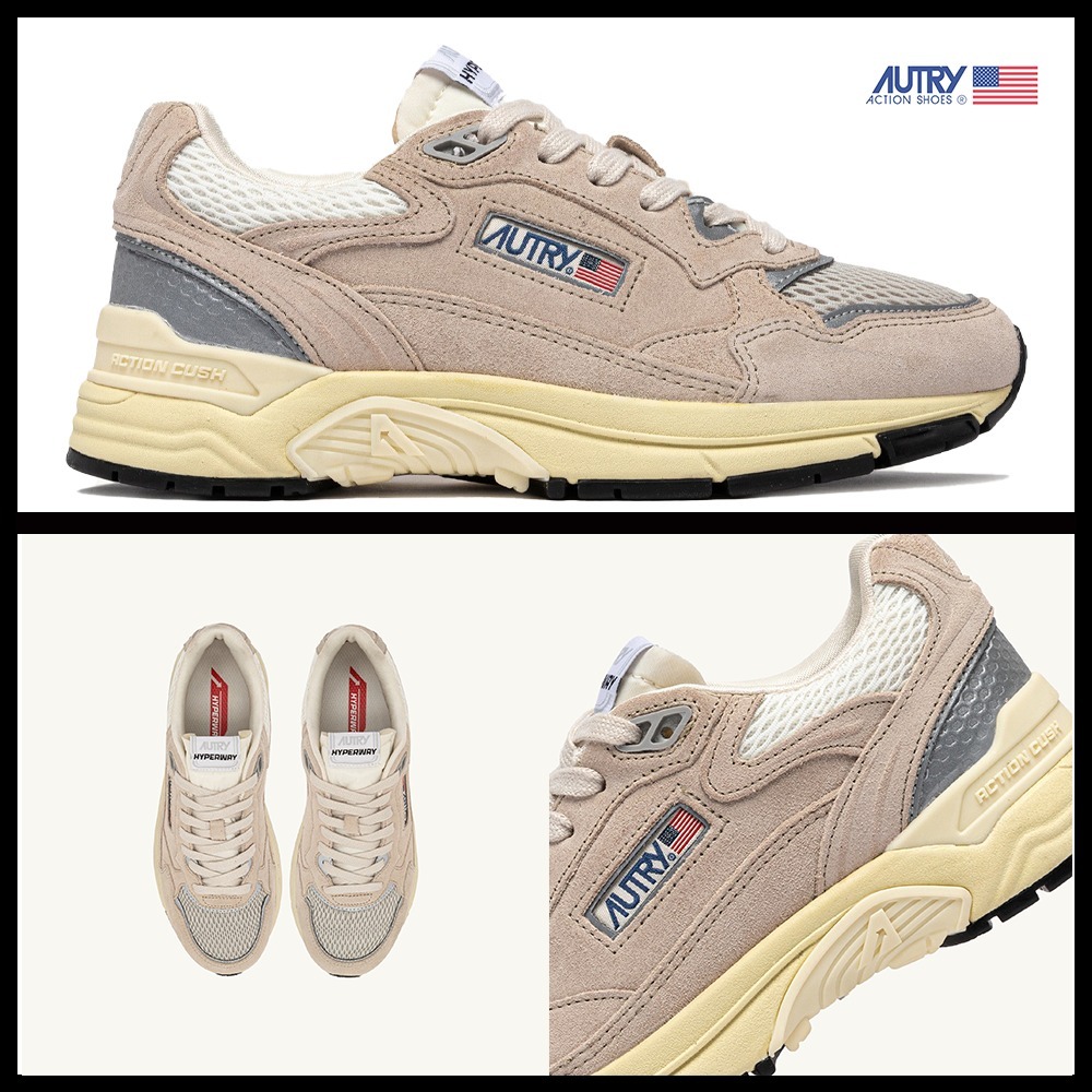 ★AUTRY★HYPERWAY SNEAKERS IN SAND BROWN AND SILVER-TONE★