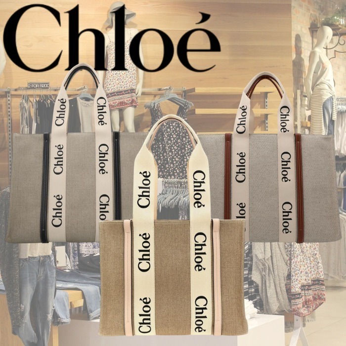 Chloe クロエ WOODY リネン トートバッグ 関税込 CHC22AS383I26