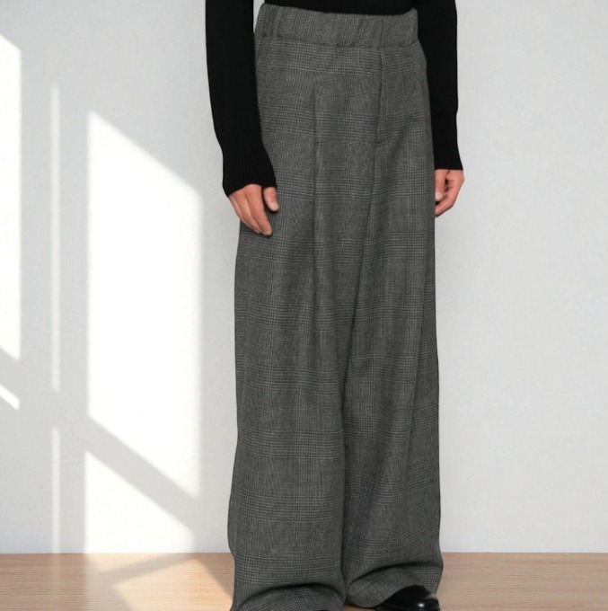 海外希少【Dries van Noten】チェック ワイドレッグ パンツ