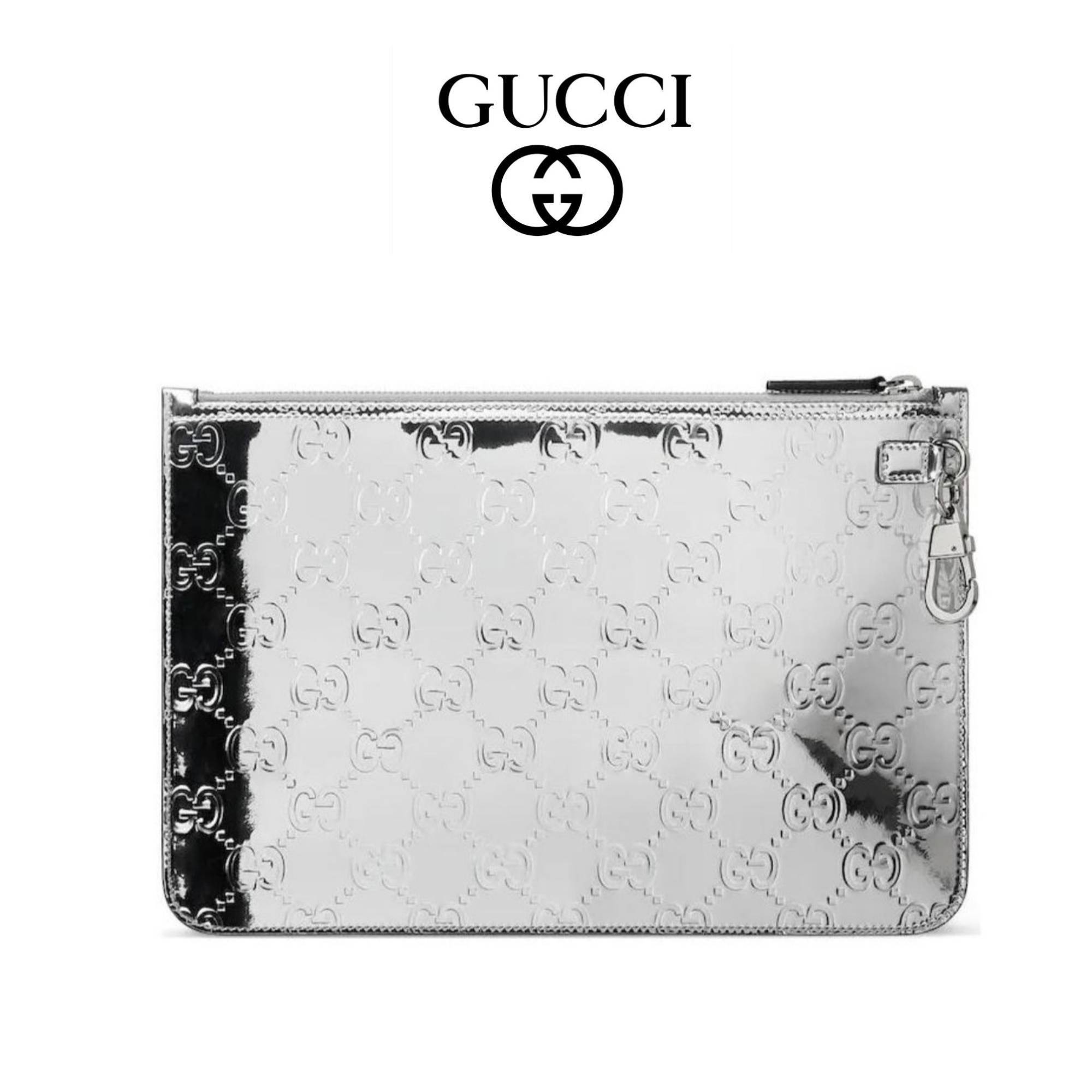 ★送料関税込★GUCCI GG ラージ ポーチ メタリックシルバー