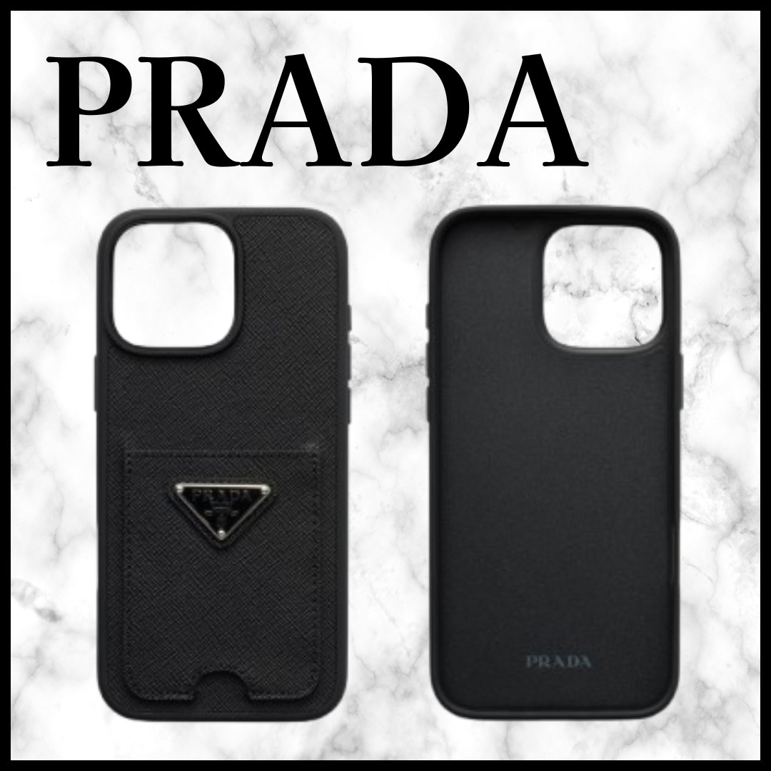 PRADA★iPhone 16 Pro Max用ケース カードホルダー ロゴ レザー
