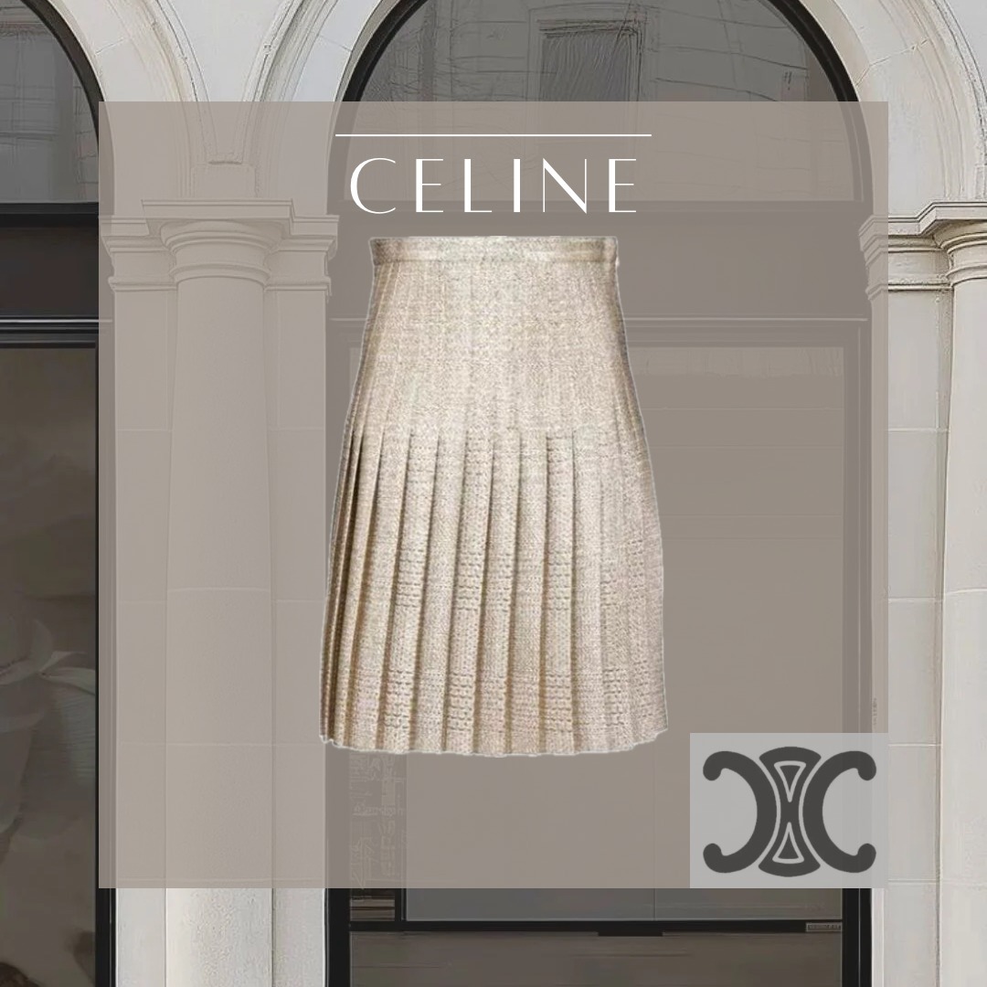 CELINE プリーツミディスカート ベージュ RJ047848K01GS