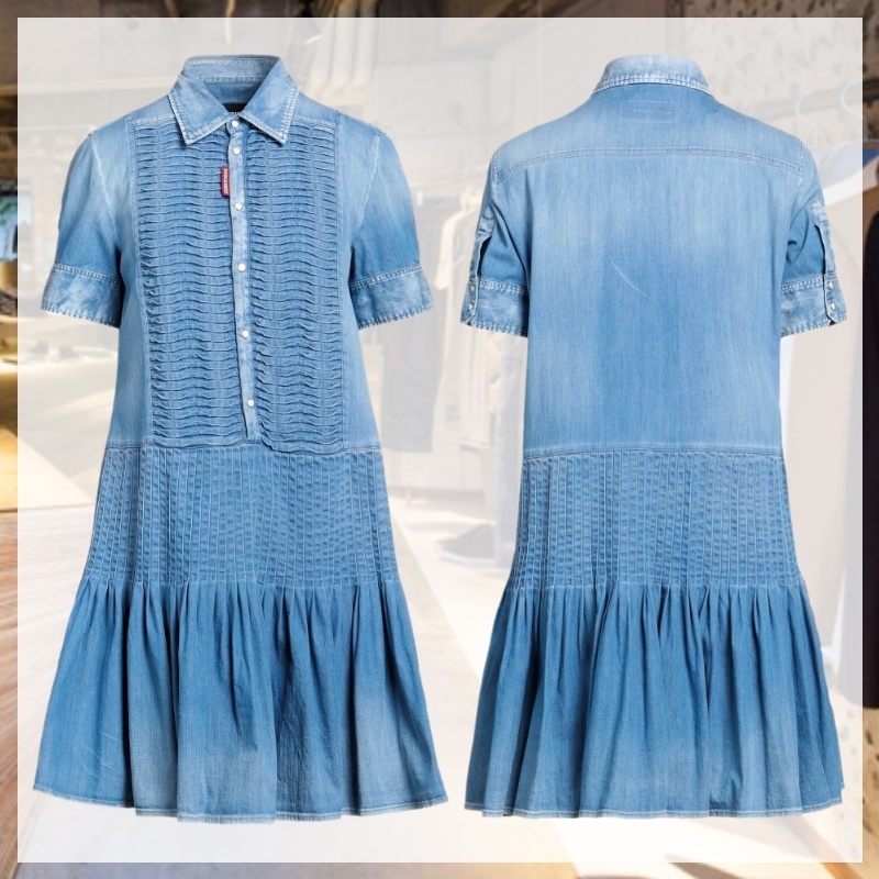 関税込 DSQUARED2 ディースク プリーツ デニム ワンピース