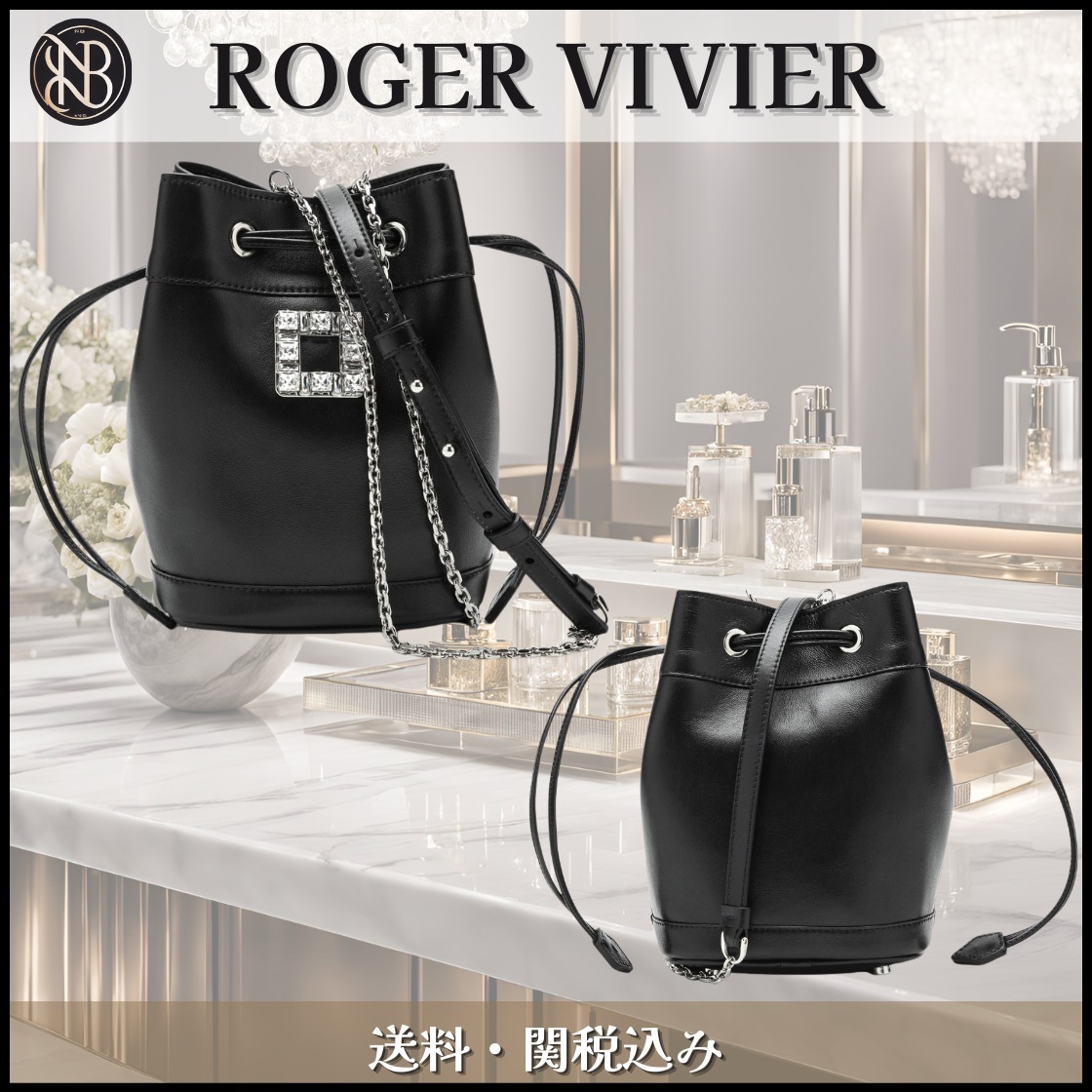【Roger Vivier】Black leather bucket bag Tres Vivier