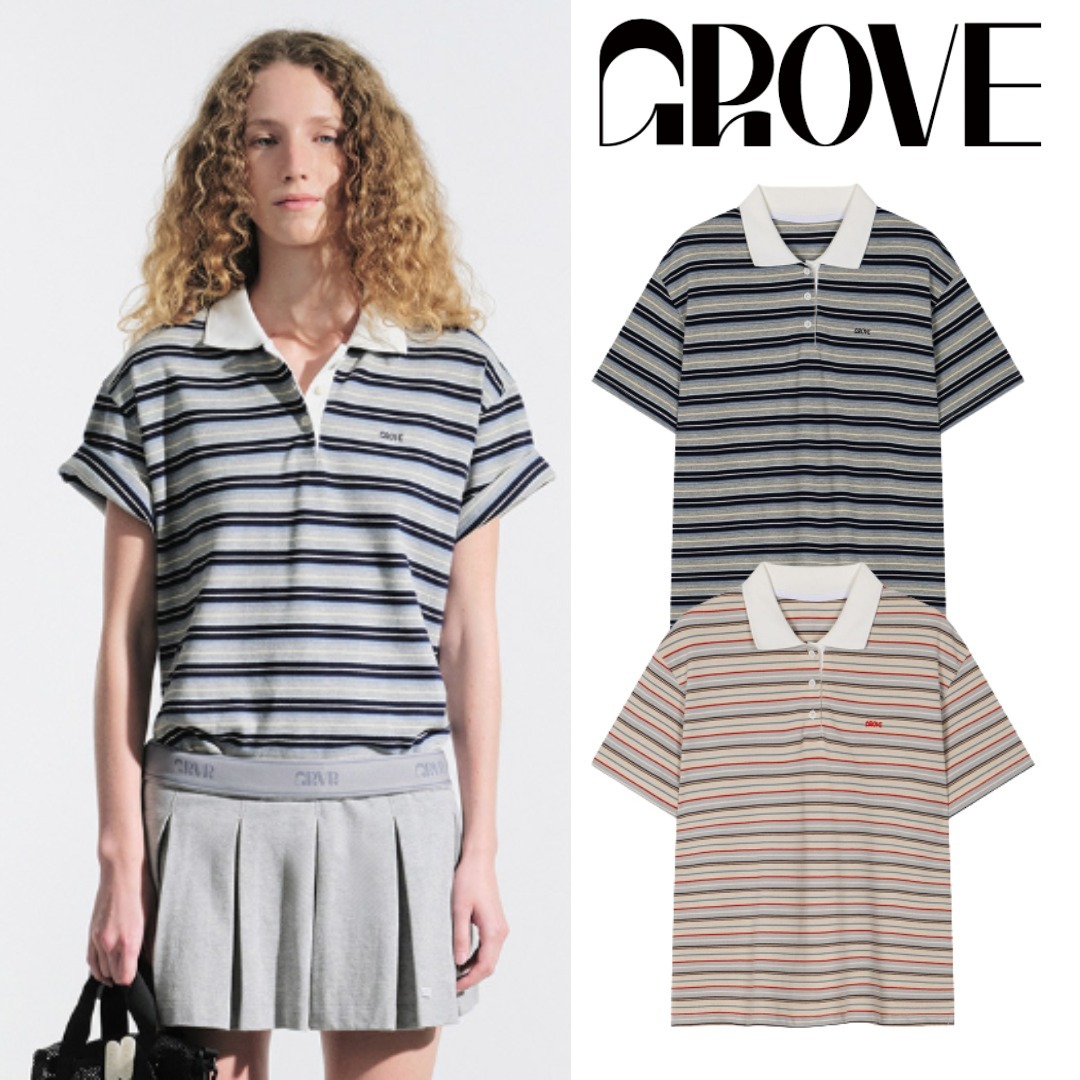 Tシャツ・カットソー GROVE 25ss TIA STRIPE PIQUE SHIRT