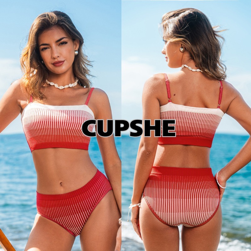 送関込【CUPSHE】 オンブレ レッド ビキニセット