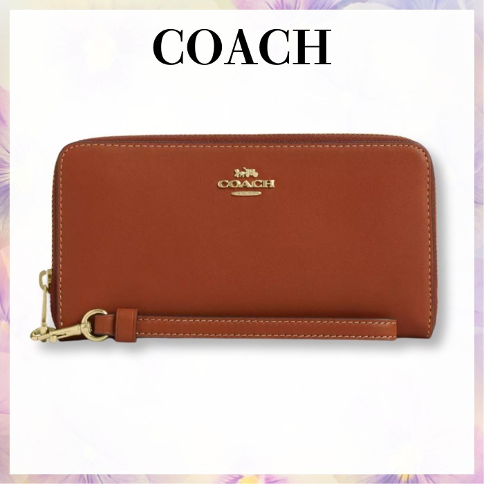 新色♪【COACH】ジップラウンド長財布 ストラップ付き レザー
