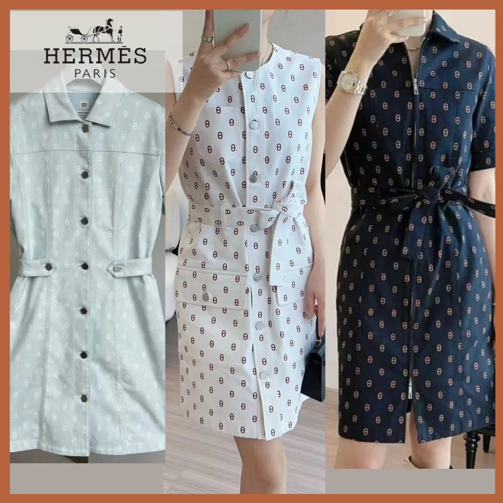 【知的フェミニン】HERMES シェーヌ ダンクル ドレス ワンピース
