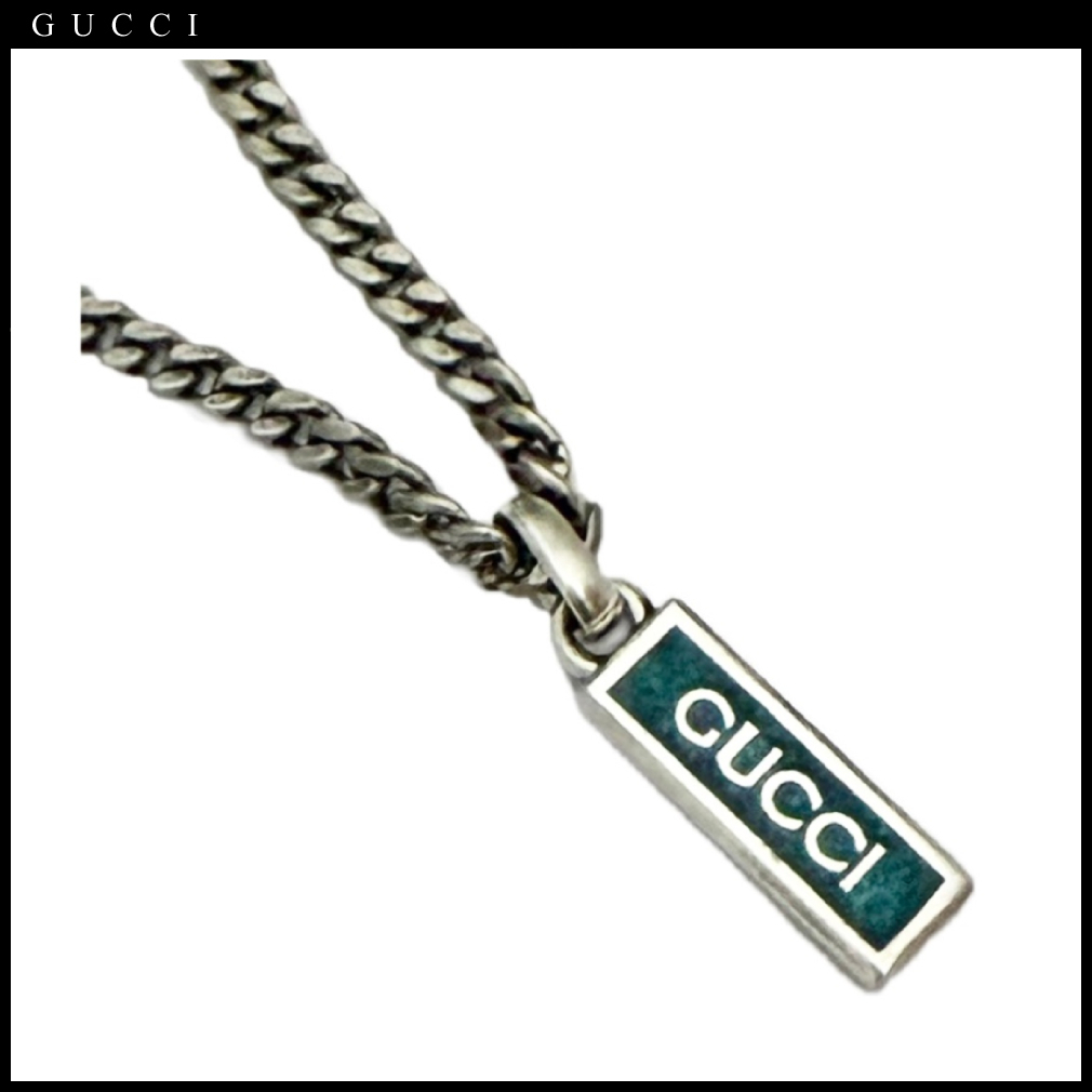 グッチGUCCIチェーンネックレスロゴプレートSILVER925ターコイズ