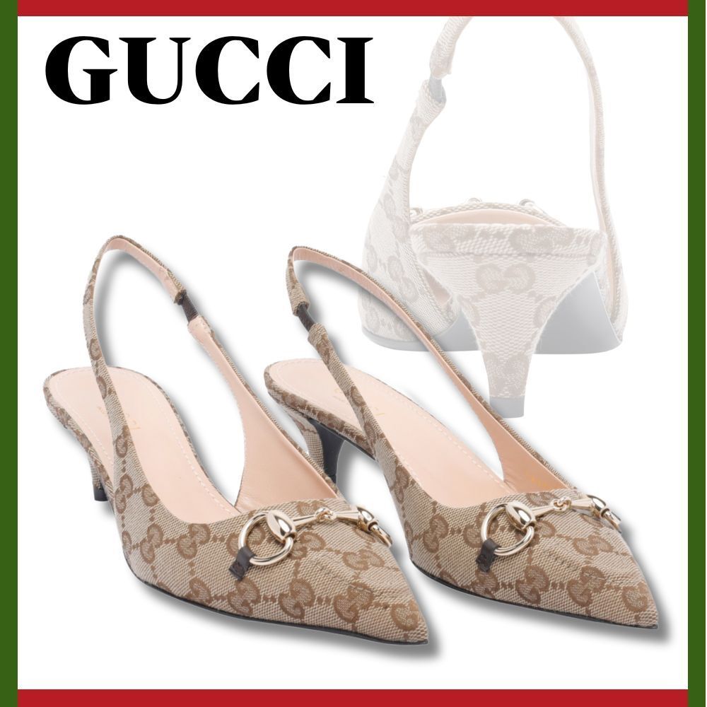 関税送料込☆【GUCCI】グッチ GGロゴ スリングバック パンプス