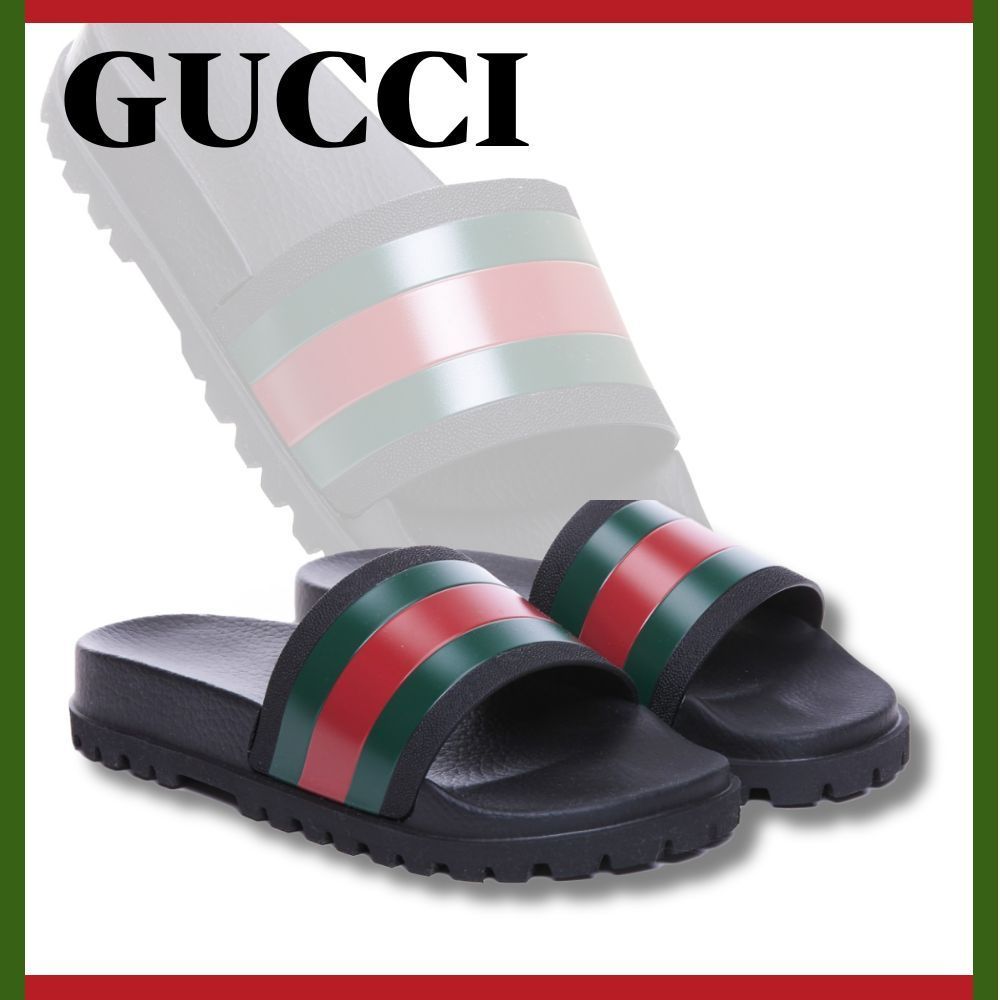 関税送料込☆【GUCCI】グッチ ウェブ ラバーサンダル スライド