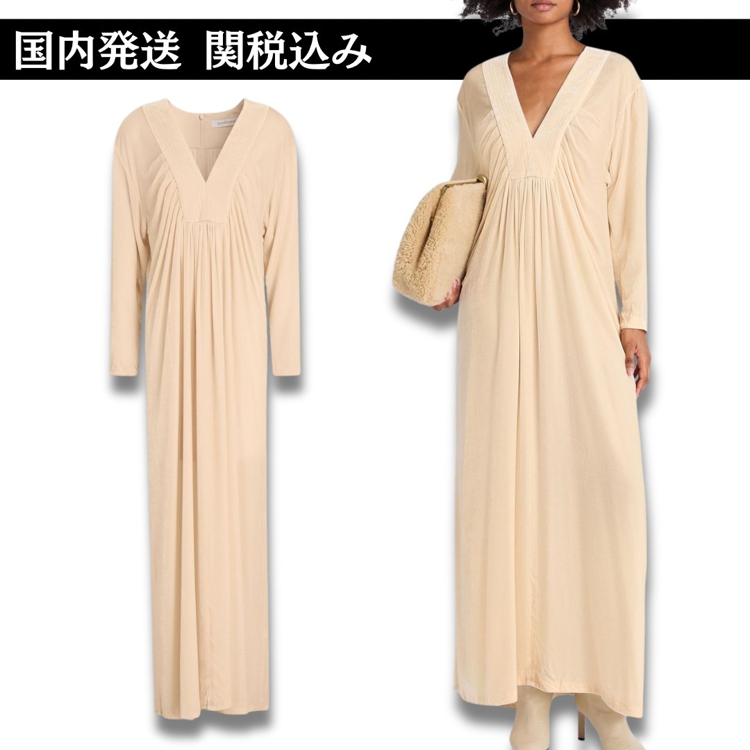 【関税込み】ベルベット マキシワンピース ギャザー入り