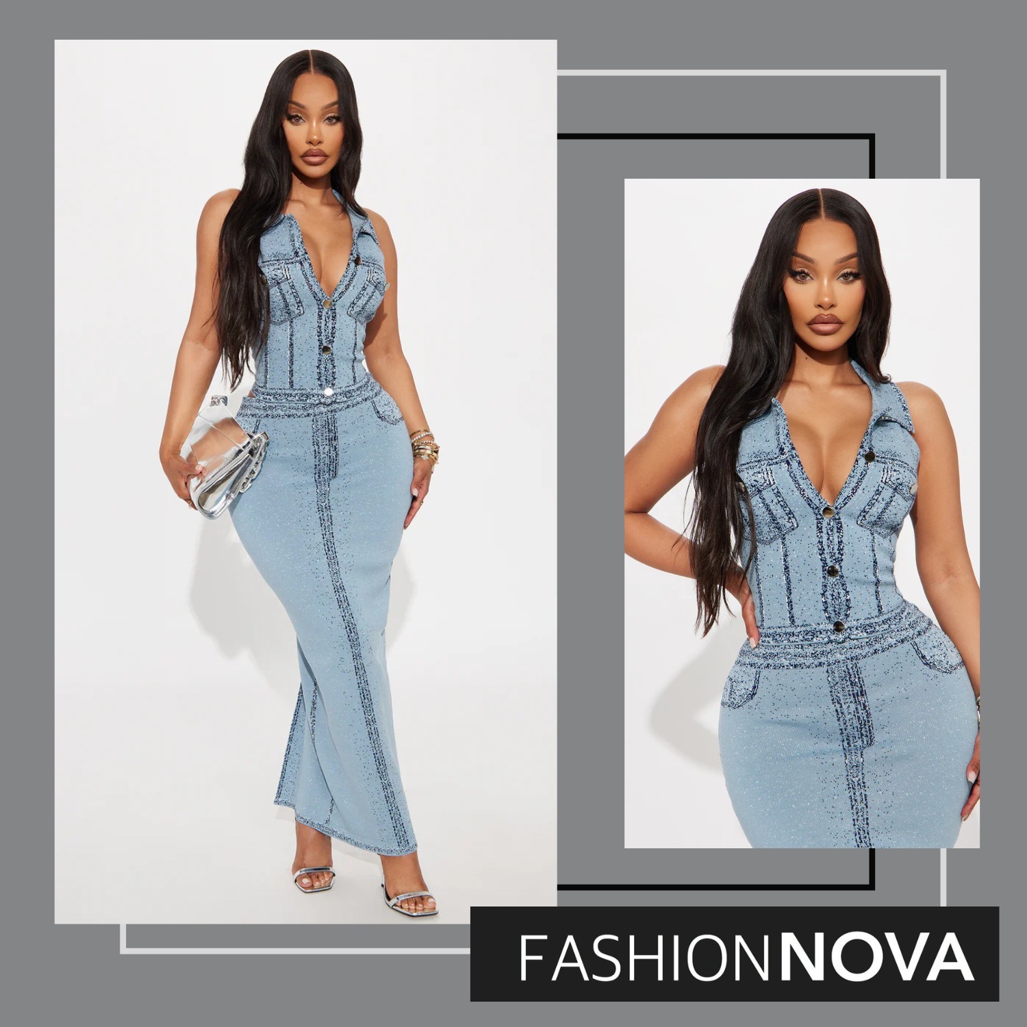 送料/関税込み【Fashion Nova】デニムマキシドレス