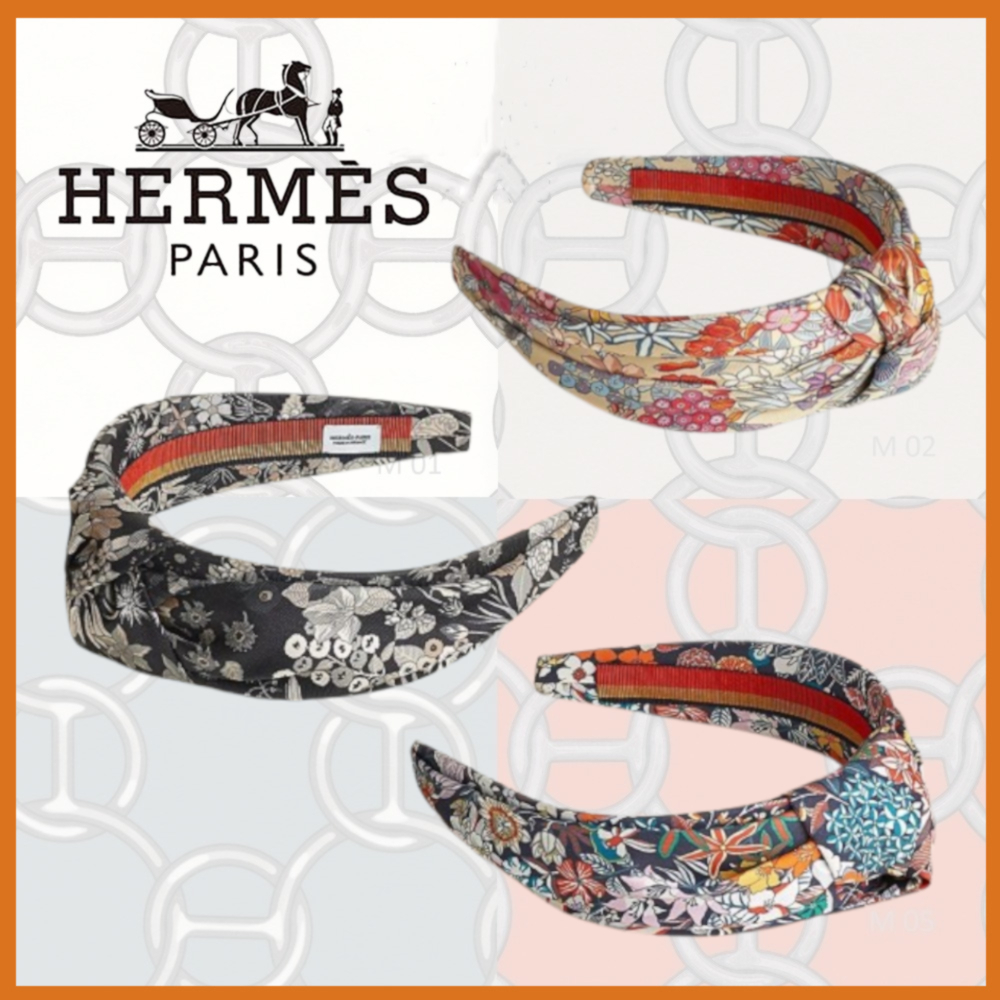 【花柄リボンが華やかで可愛い☆】HERMES Knot Blom ヘアバンド