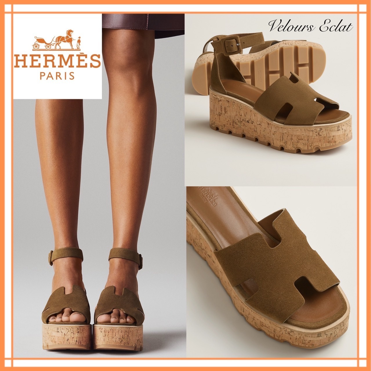 超軽量コルク【HERMES】Luce 30 アンクルストラップサンダル