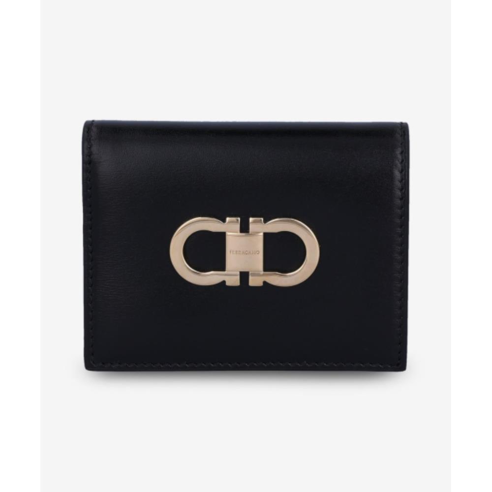 ★FERRAGAMO★ Gancini Compact Wallet Black Flame Red 2206277