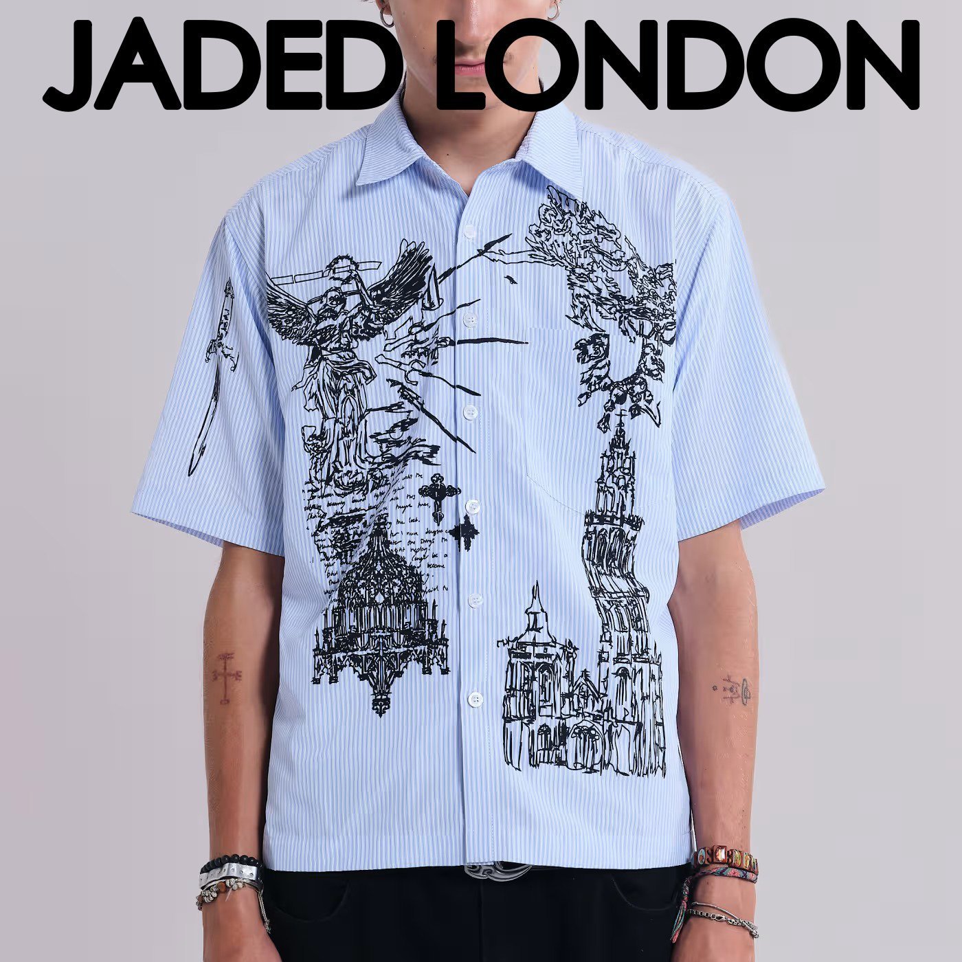 JADED LONDON Sketch Pinstripe Shirt 半袖(関税/送料込)