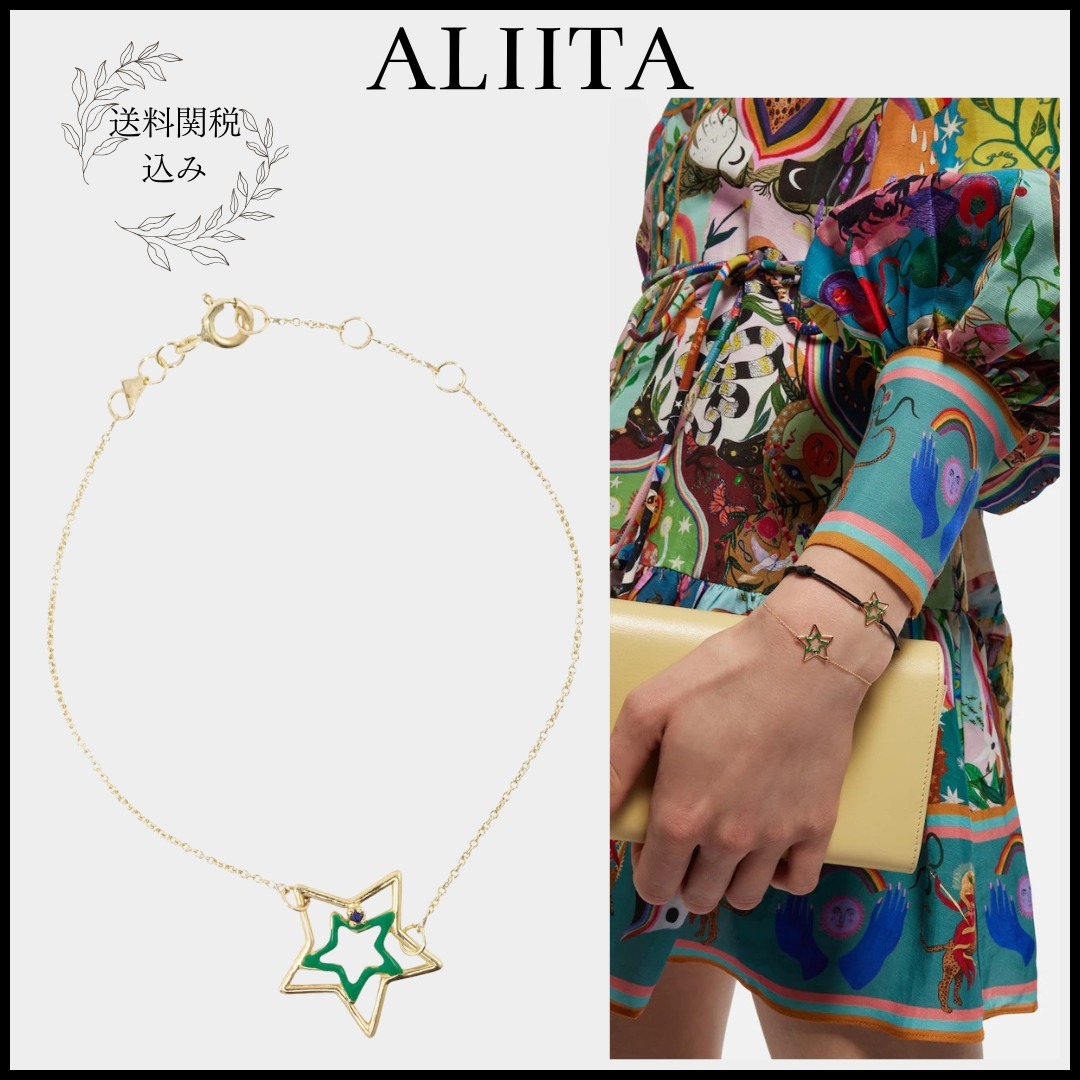 【ALIITA】 gold cord bracelet with enamel and sapphire