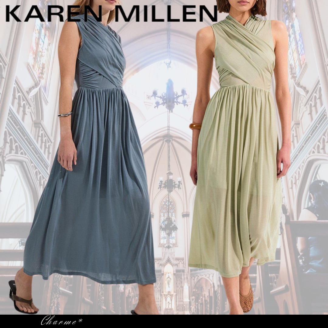 KAREN MILLEN ミディドレス ギャザー 無地 タイト フレア