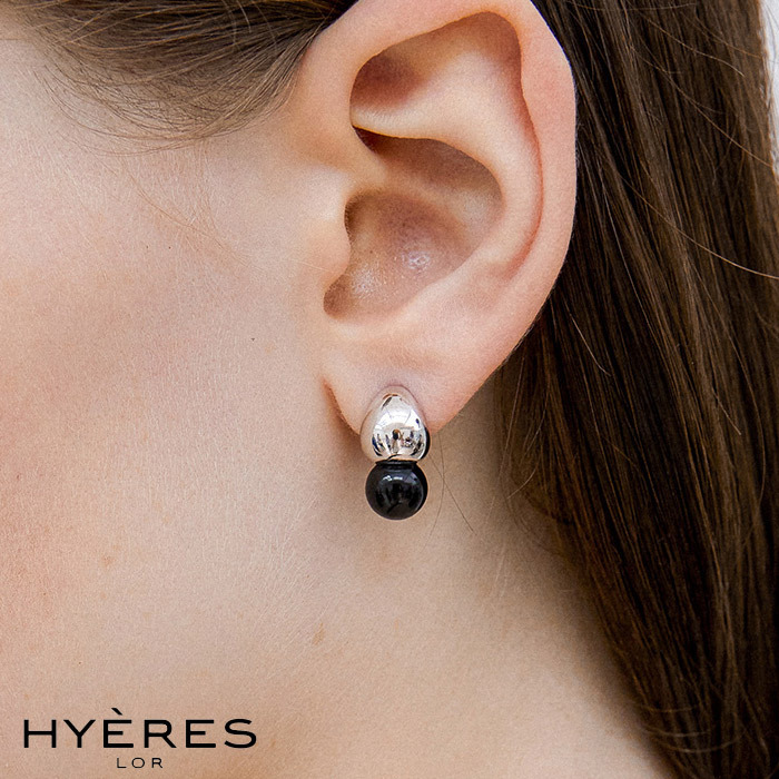 【HYERES LOR】Subni Silver Luciel Onyx Earring ピアス