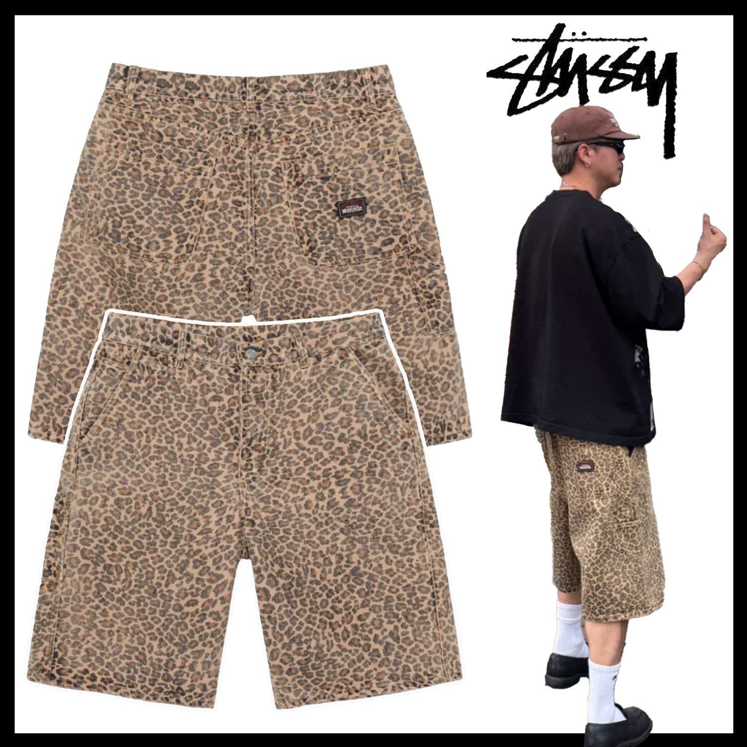 【Stussy】Denim Work Shorts Leopard ステューシー