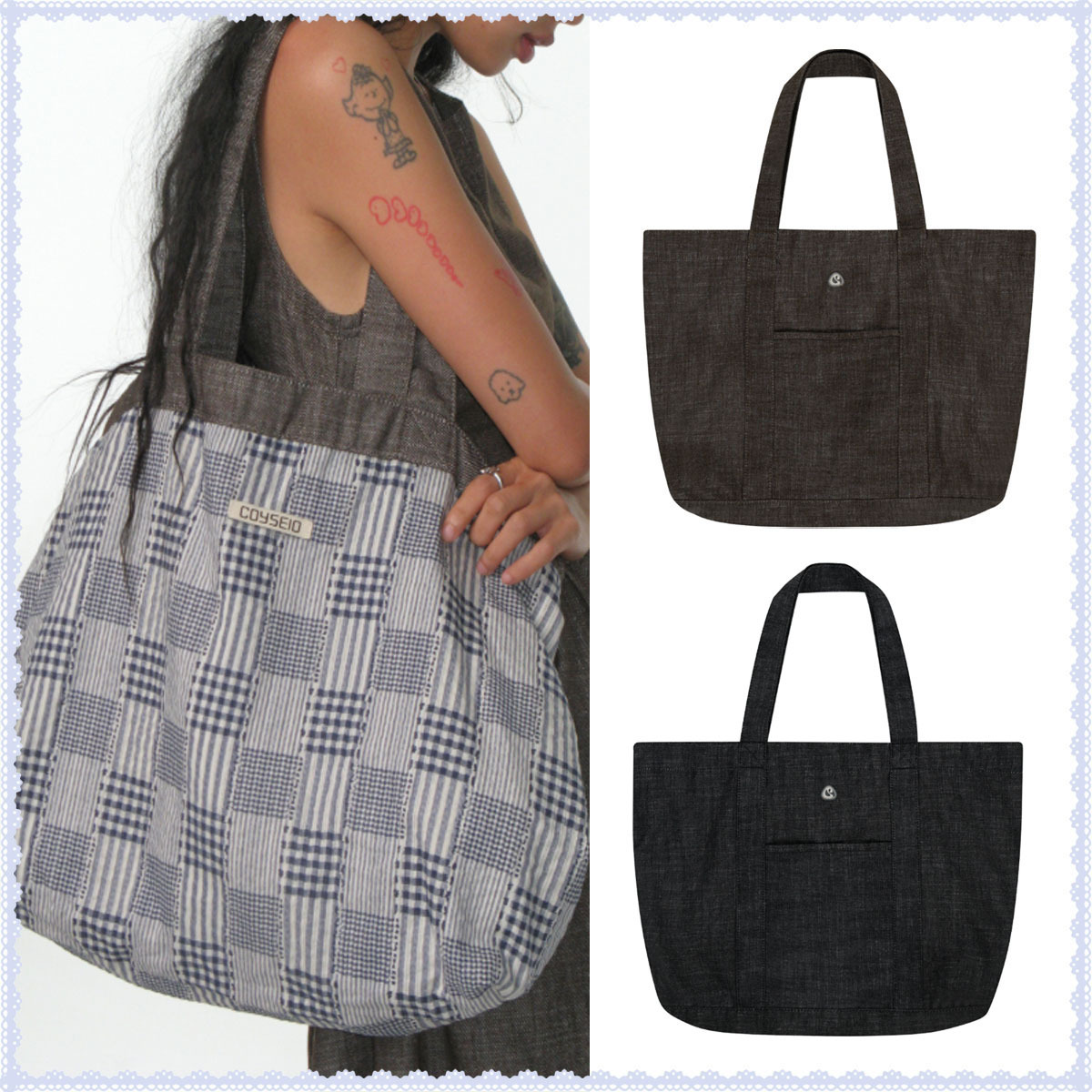ショルダーバッグ・ポシェット COYSEIO REVERSIBLE CHECK DENIM BAG HJ5B0057
