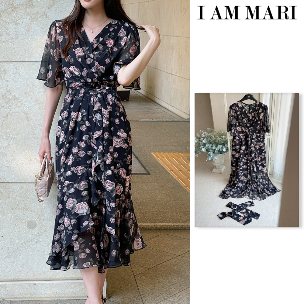 【I AM MARI】Ephelo Flower Chiffon Frill Wrap OP (Strap Set)