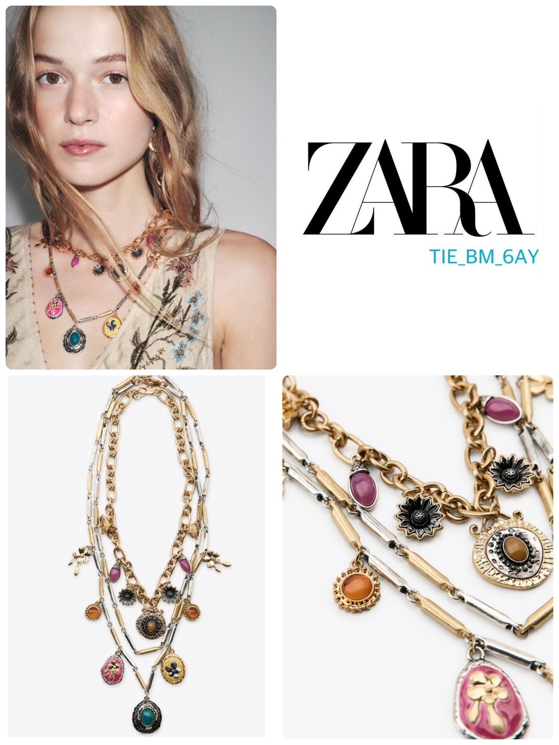 スペイン発送 ZARA 組み合わせチャームネックレス3個パック 新作