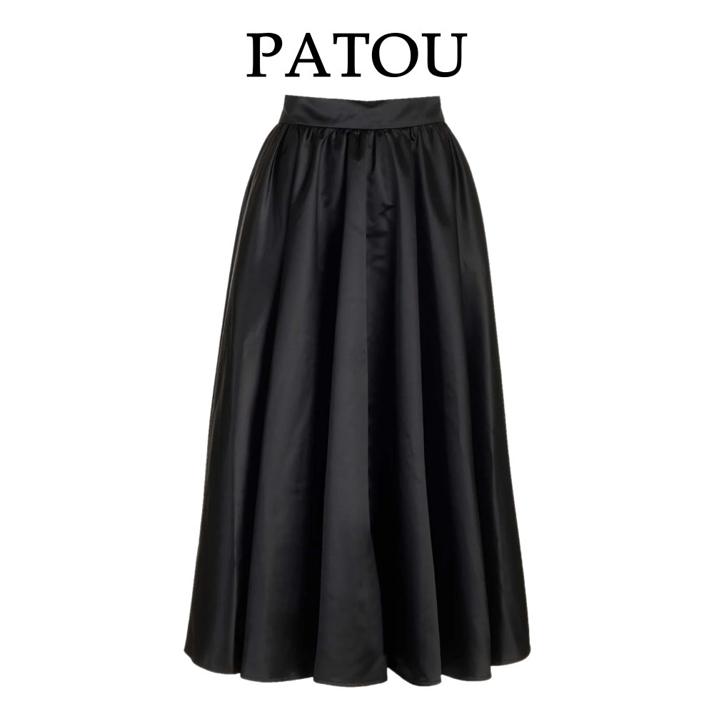 【Patou】パトゥ ボリューム ハイライズ サテン ミディスカート