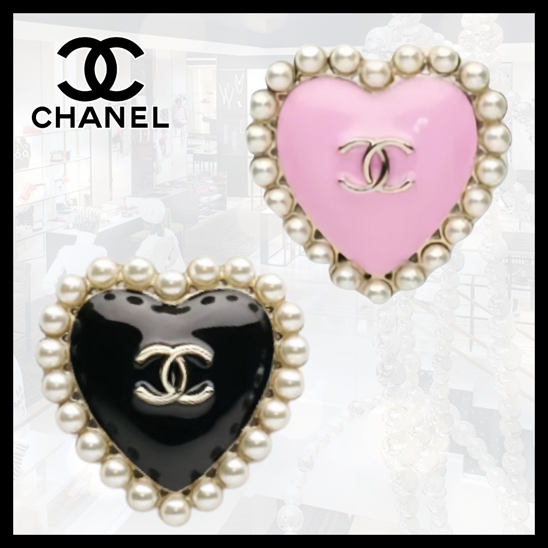 【洗練パール◆ギフト映え◎】CHANEL ブローチ ハート CCロゴ