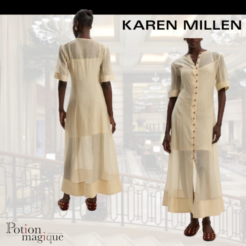 ★Karen Millen★クリンクルジョーゼットボタンディテールドレス