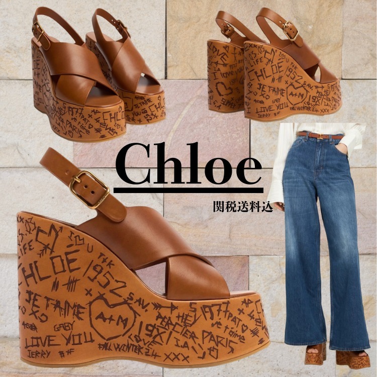 【関税送料込】Chloe Maxime レザーウェッジサンダル 135mm**