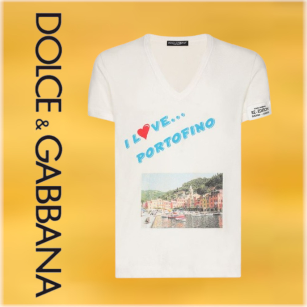 早い者勝ち【D&G】プリントコットンVネックTシャツ