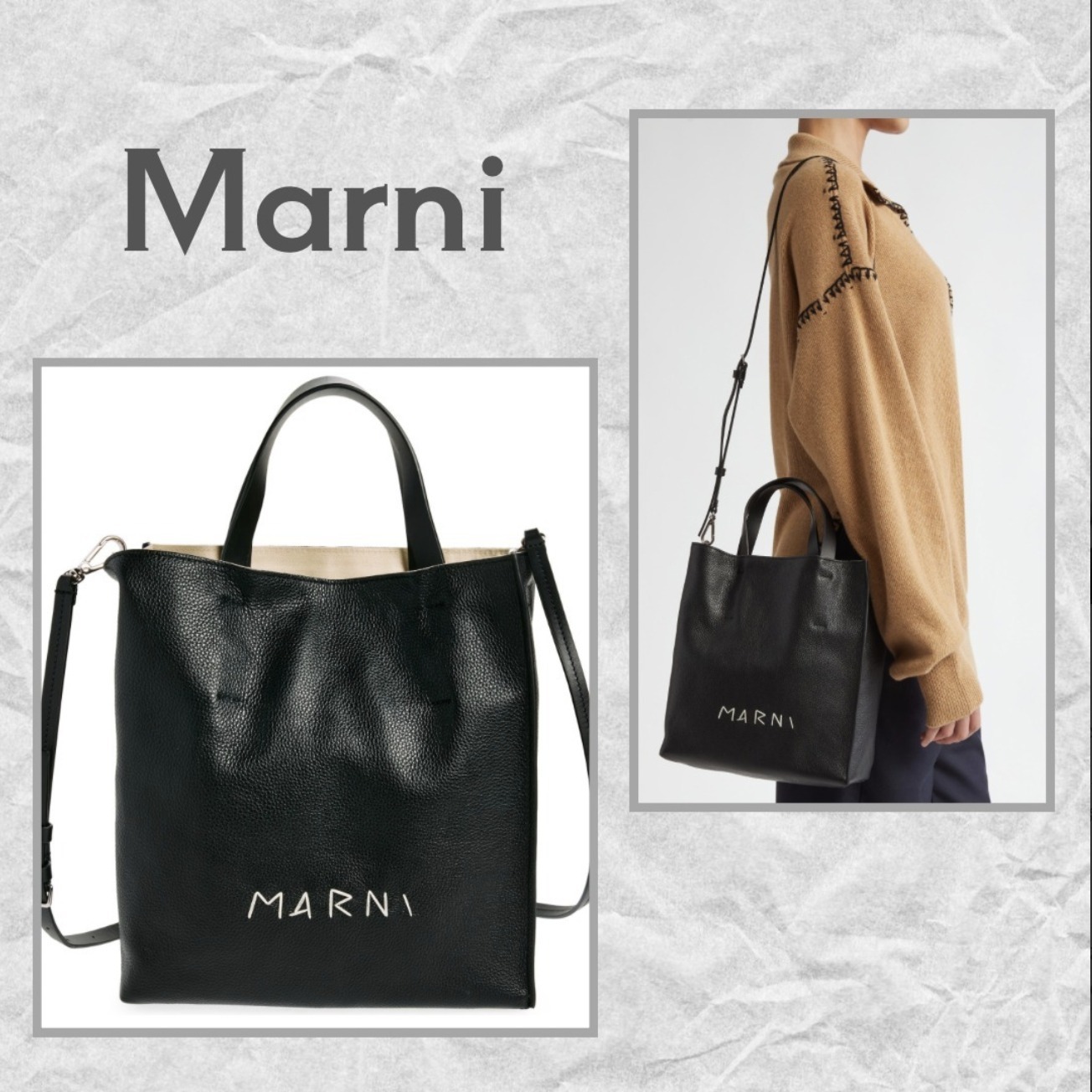 【MARNI】 ショルダー トートバッグ ロゴ カーフレザー 国内発送