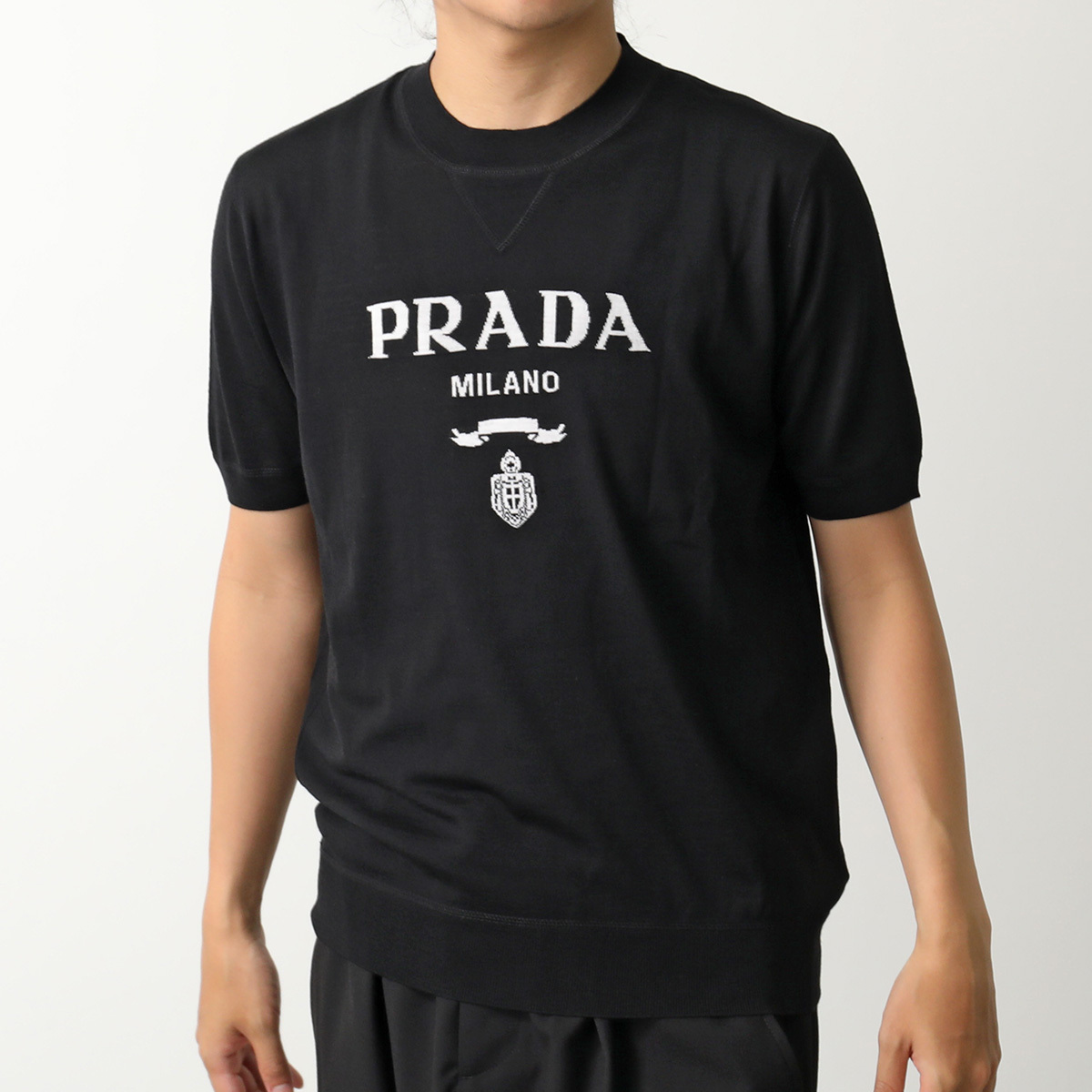 PRADA ニット UMB272 1075 クルーネック ウール 半袖