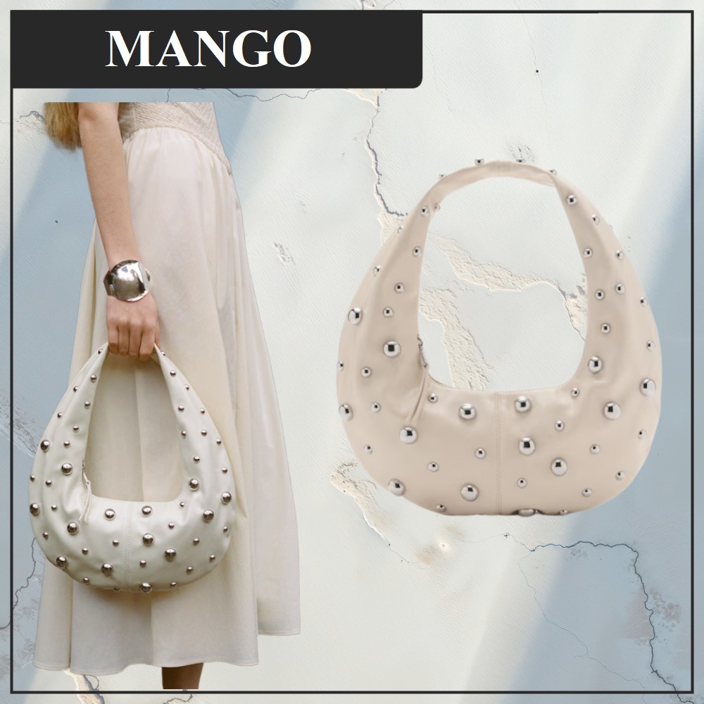 【MANGO】スタッズ ショルダーバッグ クリームホワイト