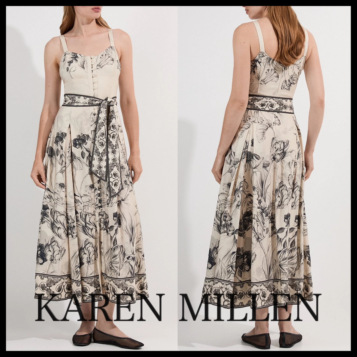 KAREN MILLEN*シーニック プレイスドプリントストラッピードレス