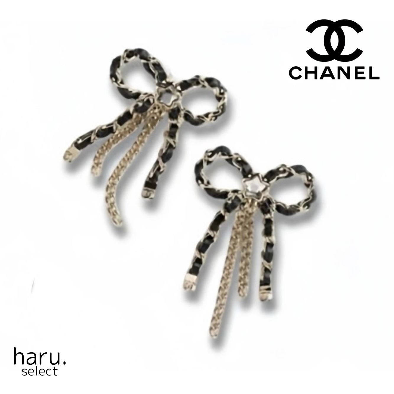 可愛い♡エレガント【CHANEL】レザーチェーンりぼん ピアス