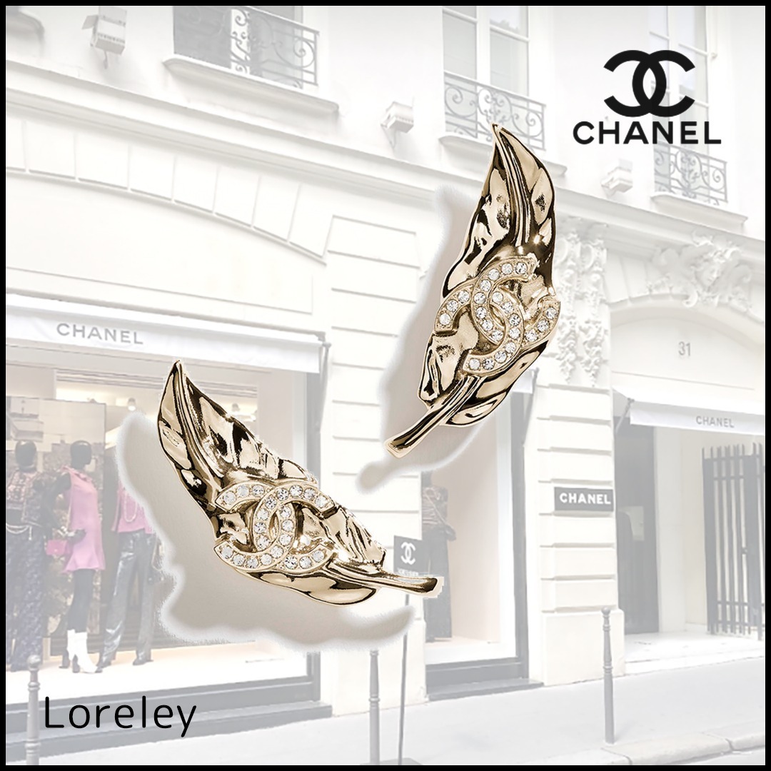 CHANEL ピアス ココマーク メタル & ストラス 葉っぱモチーフ