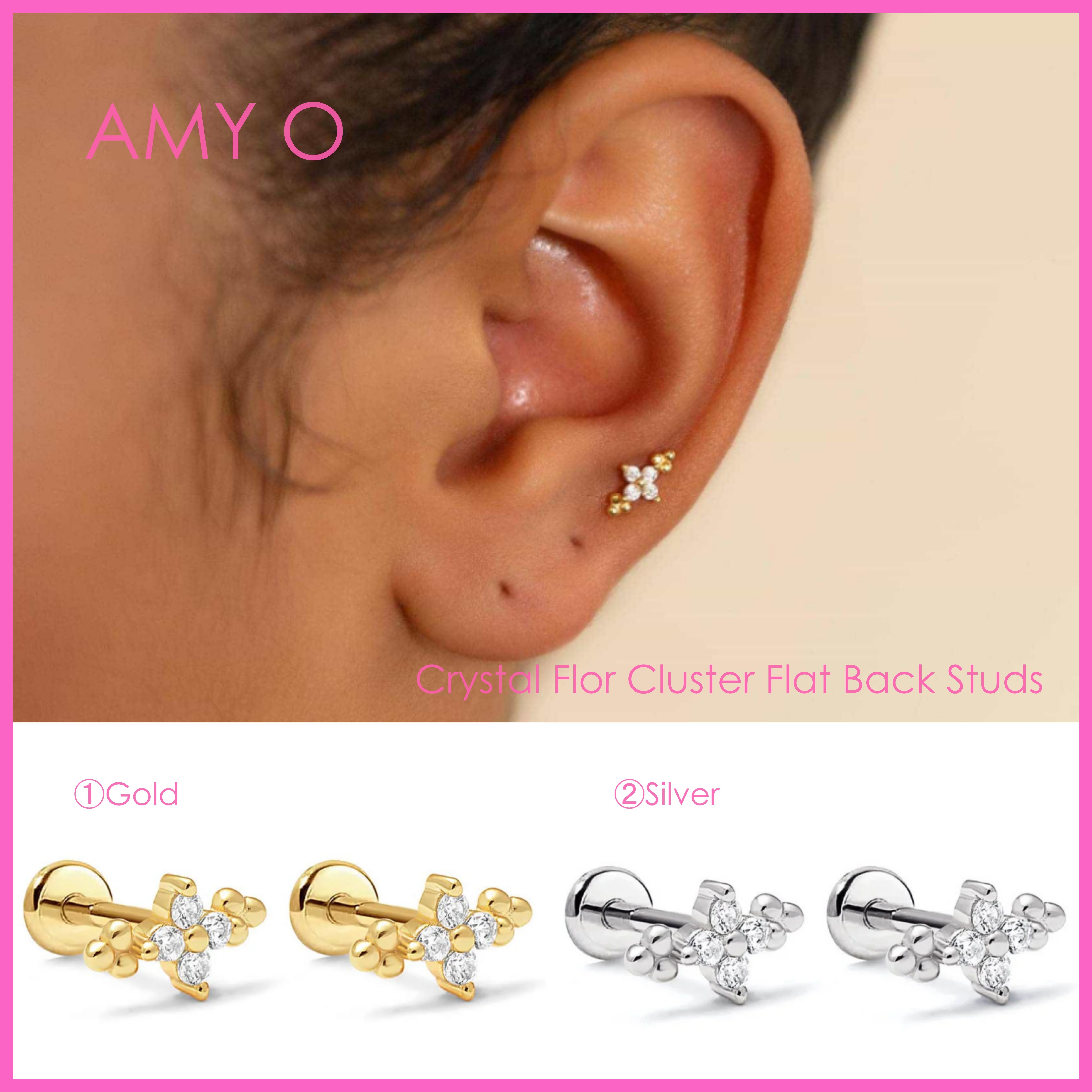 【AMY O】Crystal Flor Cluster Flat Back Studs☆Pair☆(2色)♪