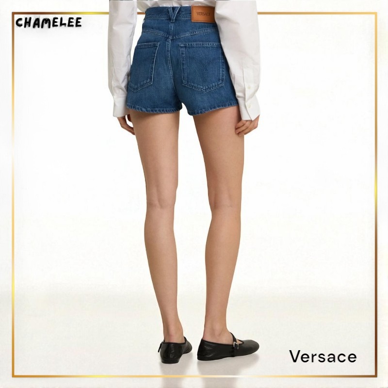 追跡【VERSACE】ウォッシュドコットンデニムショーツ メタルロゴ