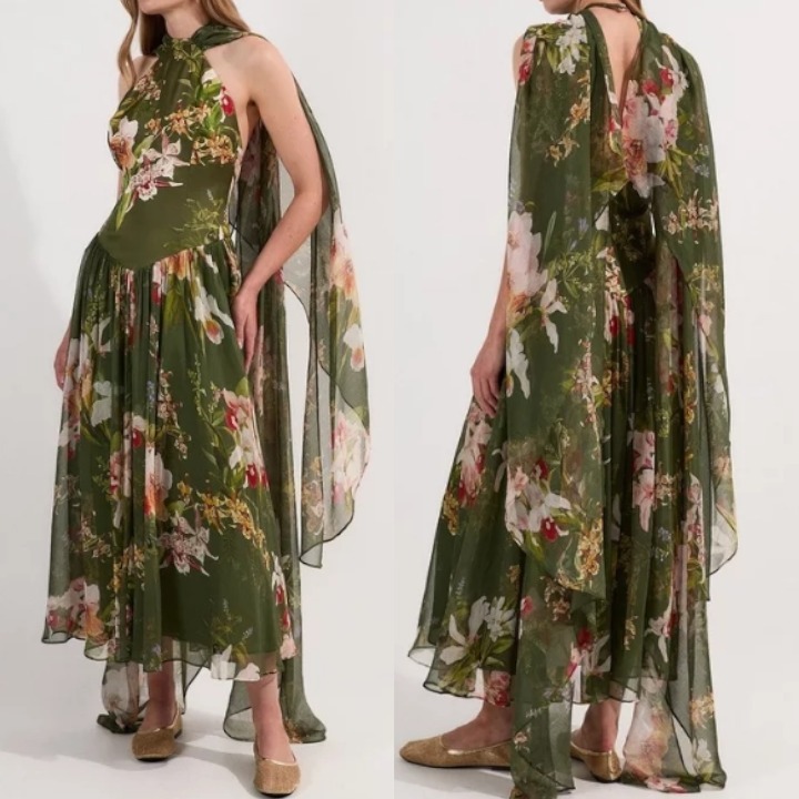 安心追跡【KAREN MILLEN】ガーデン 花柄 サテン スリップ ドレス